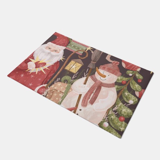 メリークリスマスレトロヴィンテージサンタクロース ドアマット (アングル)