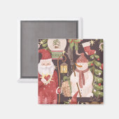 メリークリスマスレトロヴィンテージサンタクロース マグネット (正面/裏面)