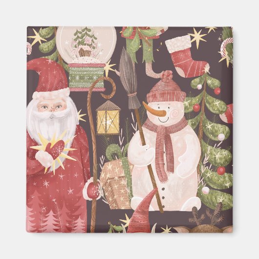 メリークリスマスレトロヴィンテージサンタクロース マグネット (正面)