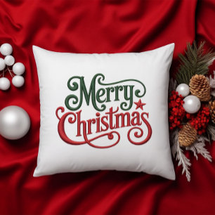 メリークリスマスレトロ刺繍タイポグラフィ クッション