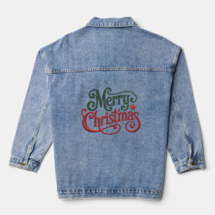 メリークリスマスレトロ刺繍タイポグラフィ デニムジャケット