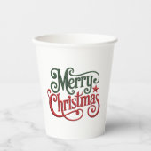 メリークリスマスレトロ刺繍タイポグラフィ 紙コップ (正面)