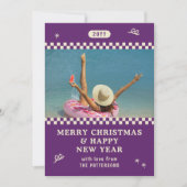 メリークリスマスレトロ紫の写真パーソナライズされた シーズンカード (正面)