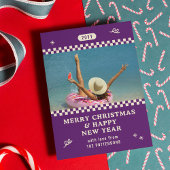 メリークリスマスレトロ紫の写真パーソナライズされた シーズンカード