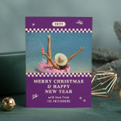 メリークリスマスレトロ紫の写真パーソナライズされた シーズンカード