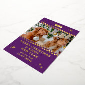 メリークリスマスレトロ紫の写真パーソナライズされた 箔シーズンカード (回転した状態)