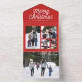 メリークリスマスレトロ赤いコラージュのユニーク休日 オールインワン招待状 (内側)