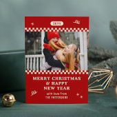 メリークリスマスレトロ赤パーソナライズされた写真 シーズンカード
