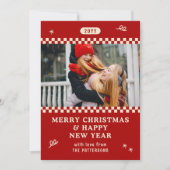 メリークリスマスレトロ赤パーソナライズされた写真 シーズンカード (正面)