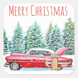 メリークリスマスレトロ車とスレッドウィンティ スクエアシール