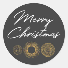 メリークリスマスレトロ金ゴールドバーストスパークラーグリーティング ラウンドシール