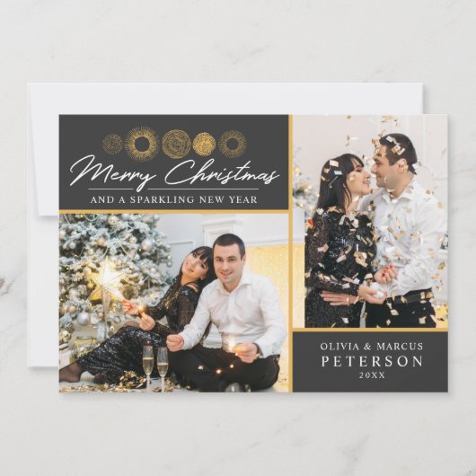 メリークリスマスレトロ金ゴールドバースト写真グリーティング シーズンカード (正面)
