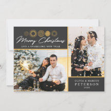 メリークリスマスレトロ金ゴールドバースト写真グリーティング