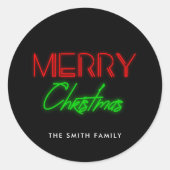 メリークリスマスレトロ80sネオンライト ラウンドシール (正面)