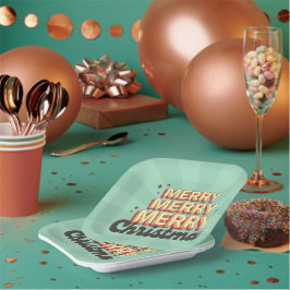 メリークリスマスレトロgroovy 3dデザイン文字 ペーパープレート