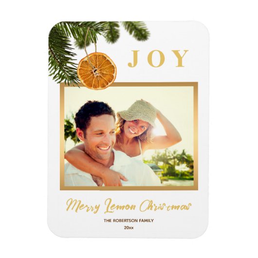 メリークリスマスレモン金ゴールドフォトマグネットカード マグネット (縦)