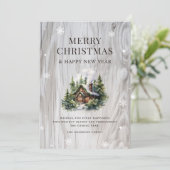 メリークリスマスログキャビン素朴ウッドスノーフレーク シーズンカード (スタンド正面)