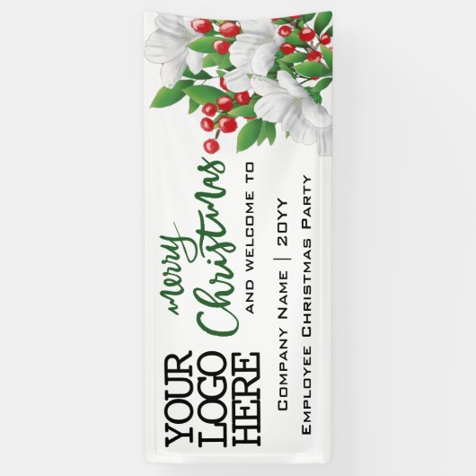 メリークリスマスロゴを追加Waterカラーフローラ |緑 横断幕 (縦)