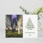 メリークリスマスロックフェラーの木と家族写真 カード (スタンド正面)