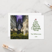 メリークリスマスロックフェラーの木と家族写真 カード (正面/裏面インサイチュ)