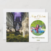 メリークリスマスロックフェラーの木と家族写真 カード (正面)
