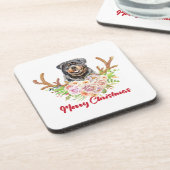 メリークリスマスロットワイラードグトナカイクリスマスドッグ コースター (左側)