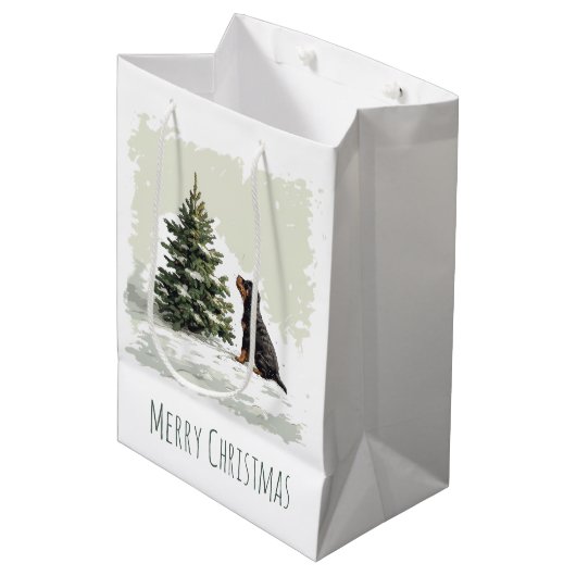 メリークリスマスロットワイラードッグクリスマスツリー ミディアムペーパーバッグ (正面アングル)