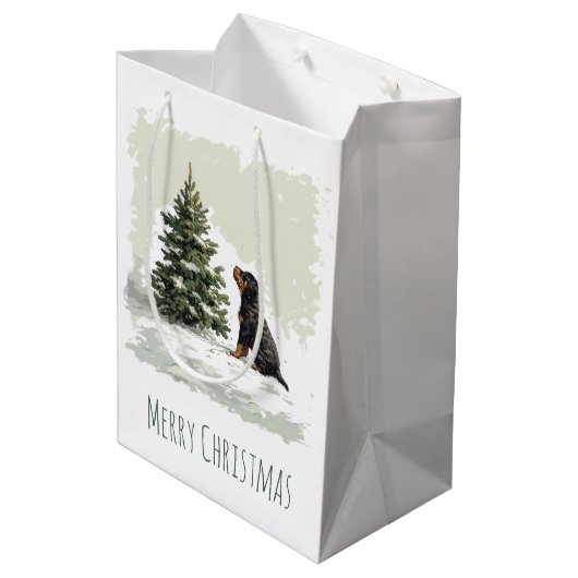 メリークリスマスロットワイラードッグクリスマスツリー ミディアムペーパーバッグ (裏面アングル)