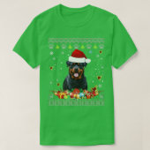 メリークリスマスロットワイラードッグ醜いセーターサンタ Tシャツ (デザイン正面)