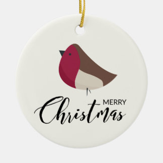 メリークリスマスロビンとレッドボウがアーチ セラミックオーナメント