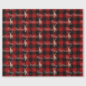 メリークリスマスロープと鹿を格子状に ラッピングペーパー (フラット)