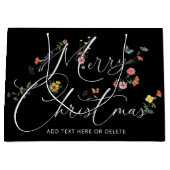 メリークリスマスワイルドフラワーホリデーブラックモダン ラージペーパーバッグ (正面)