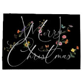 メリークリスマスワイルドフラワーホリデーブラックモダン ラージペーパーバッグ (裏面)