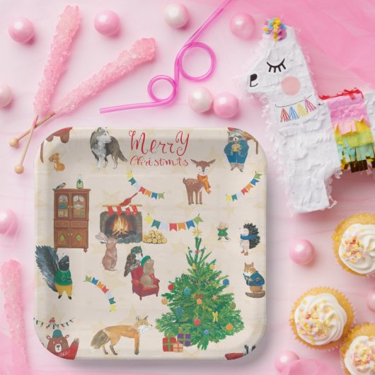 メリークリスマスワイルドライフおもしろい ペーパープレート (パーティー)