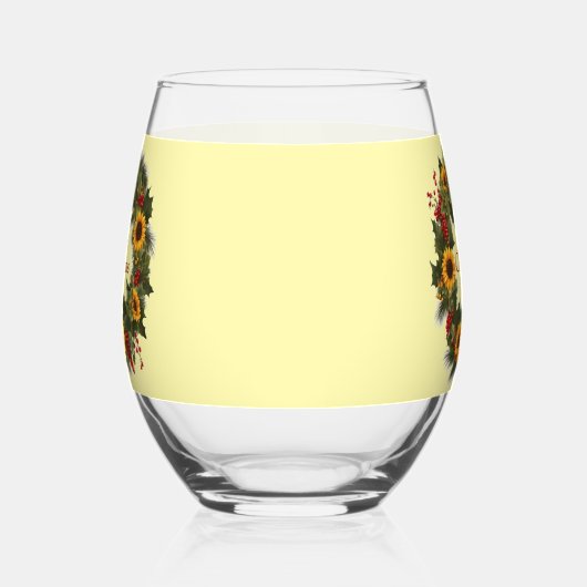 メリークリスマスワインサンフラワーリースホリージョイ ステムなしワイングラス (左)