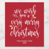 メリークリスマスワインラベル赤白文字 ワインラベル (シングルラベル)