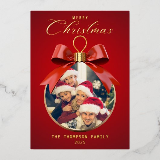 メリークリスマスワンエレガントフォトオーナメントフレーム 箔シーズンカード (正面)
