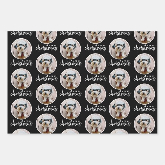 メリークリスマスワンサークルフォト – 赤い緑 ラッピングペーパーシート (正面3)