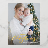 メリークリスマスワンバチカルホリデーフォト金ゴールド 箔シーズンポストカード (正面)