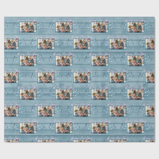 メリークリスマスワンファミリーフォトウ素朴ィード ラッピングペーパー (フラット)