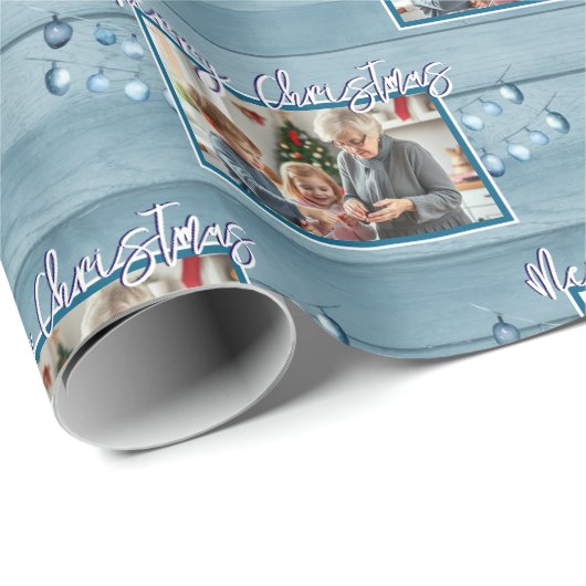 メリークリスマスワンファミリーフォトウ素朴ィード ラッピングペーパー (ロールコーナー)