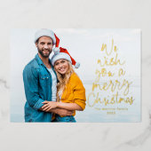 メリークリスマスワンフォトおもしろいユニーク型 箔シーズンカード (正面)