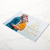 メリークリスマスワンフォトおもしろいユニーク型 箔シーズンカード (回転した状態)