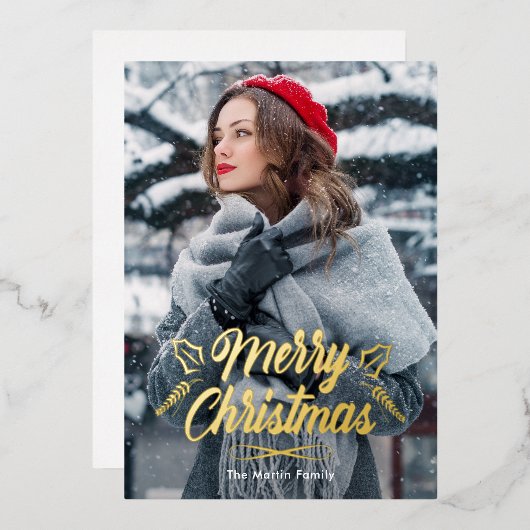 メリークリスマスワンフォトホリデー 箔招待状 (正面/裏面)