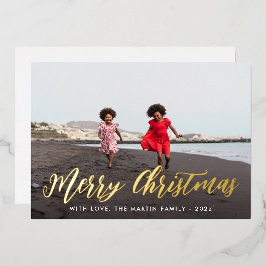 メリークリスマスワンフォトホリデー 箔招待状 (正面/裏面)