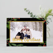 メリークリスマスワンフォトホリーフレーム暗 箔シーズンカード (立ち正面)