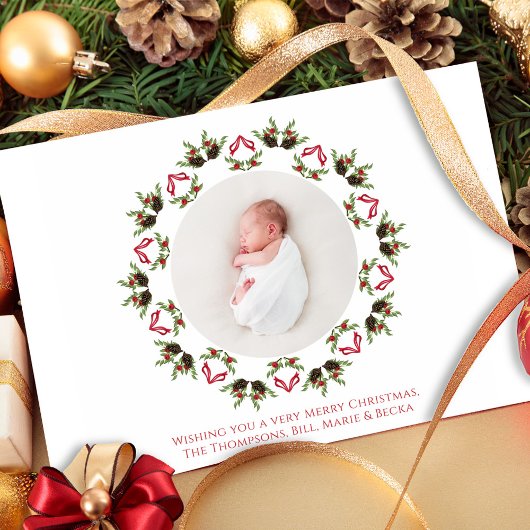 メリークリスマスワンフォトレッドとグリーン シーズンカード