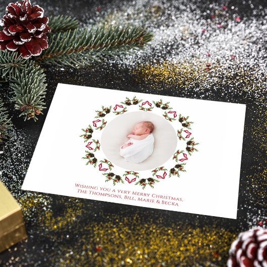 メリークリスマスワンフォトレッドとグリーン シーズンカード