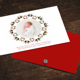 メリークリスマスワンフォトレッドとグリーン シーズンカード