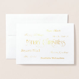 メリークリスマスワードクラウドフォイルグリーティングカード 箔カード